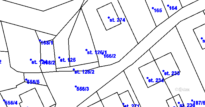 Parcela st. 166/2 v KÚ Nový Kostel, Katastrální mapa
