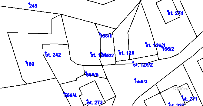 Parcela st. 168/2 v KÚ Nový Kostel, Katastrální mapa