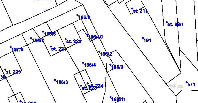 Parcela st. 186/2 v KÚ Nový Kostel, Katastrální mapa