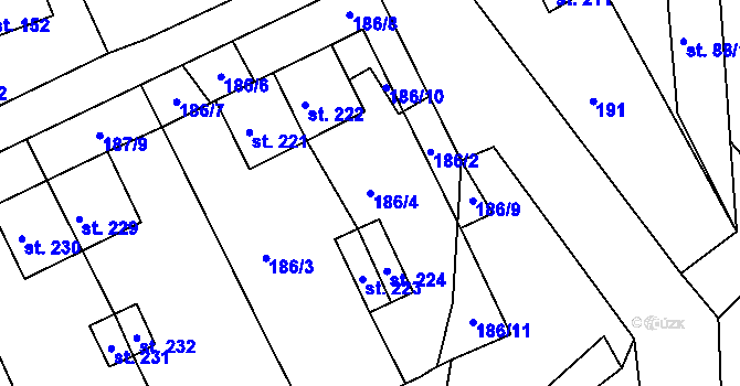 Parcela st. 186/4 v KÚ Nový Kostel, Katastrální mapa