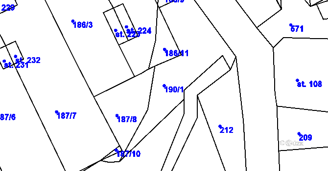 Parcela st. 190/1 v KÚ Nový Kostel, Katastrální mapa