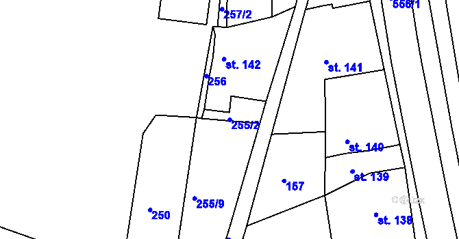 Parcela st. 255/2 v KÚ Nový Kostel, Katastrální mapa
