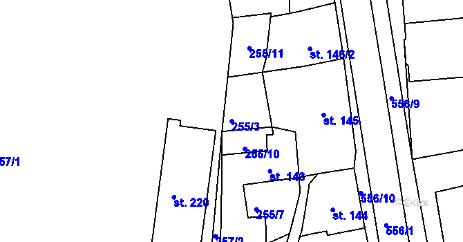 Parcela st. 255/3 v KÚ Nový Kostel, Katastrální mapa