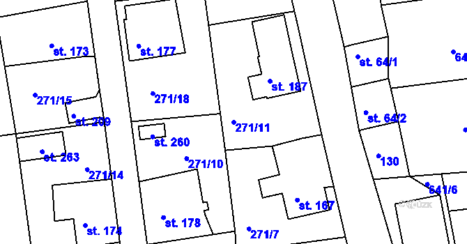 Parcela st. 271/11 v KÚ Nový Kostel, Katastrální mapa