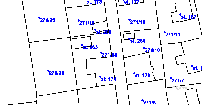 Parcela st. 271/14 v KÚ Nový Kostel, Katastrální mapa