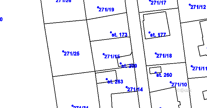 Parcela st. 271/15 v KÚ Nový Kostel, Katastrální mapa