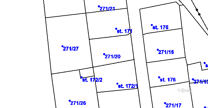 Parcela st. 271/20 v KÚ Nový Kostel, Katastrální mapa
