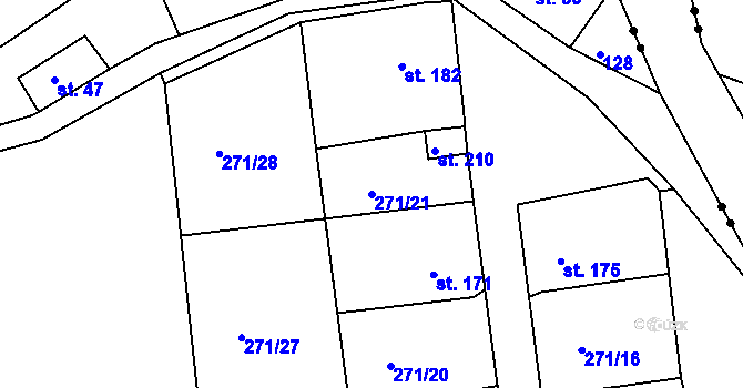 Parcela st. 271/21 v KÚ Nový Kostel, Katastrální mapa