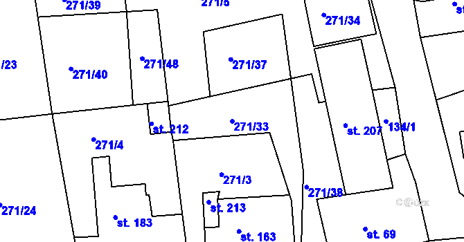 Parcela st. 271/33 v KÚ Nový Kostel, Katastrální mapa