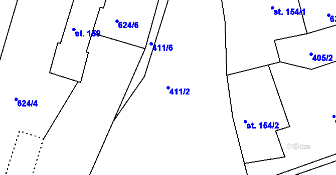 Parcela st. 411/2 v KÚ Nový Kostel, Katastrální mapa