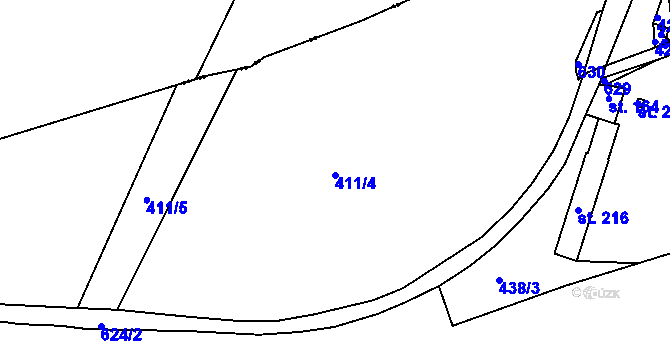 Parcela st. 411/4 v KÚ Nový Kostel, Katastrální mapa