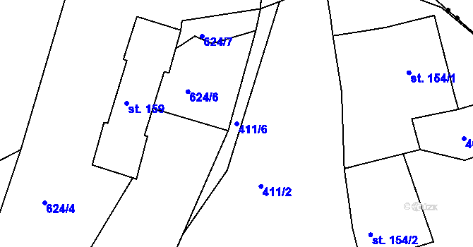 Parcela st. 411/6 v KÚ Nový Kostel, Katastrální mapa