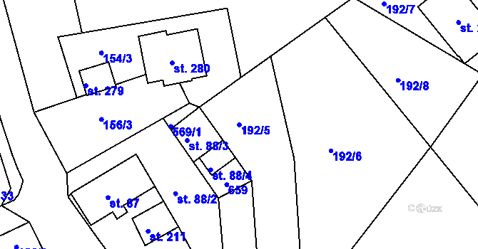 Parcela st. 192/5 v KÚ Nový Kostel, Katastrální mapa