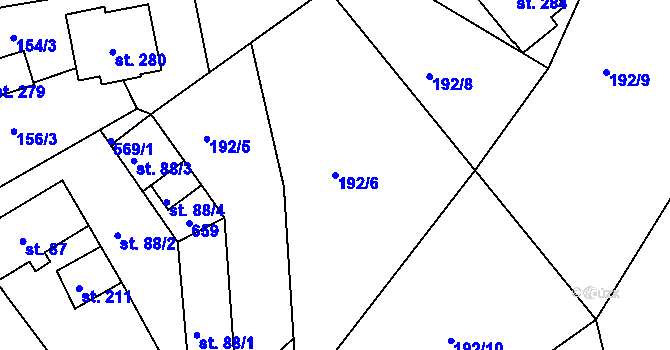Parcela st. 192/6 v KÚ Nový Kostel, Katastrální mapa