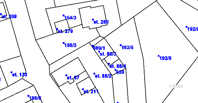 Parcela st. 88/3 v KÚ Nový Kostel, Katastrální mapa