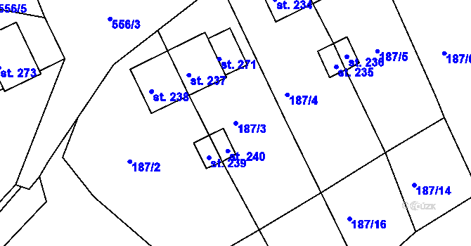 Parcela st. 187/3 v KÚ Nový Kostel, Katastrální mapa