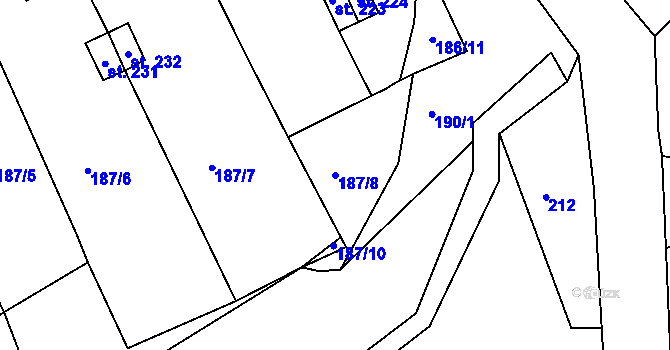 Parcela st. 187/8 v KÚ Nový Kostel, Katastrální mapa