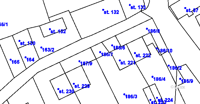 Parcela st. 186/7 v KÚ Nový Kostel, Katastrální mapa
