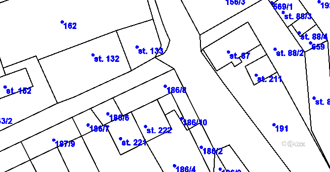 Parcela st. 186/8 v KÚ Nový Kostel, Katastrální mapa