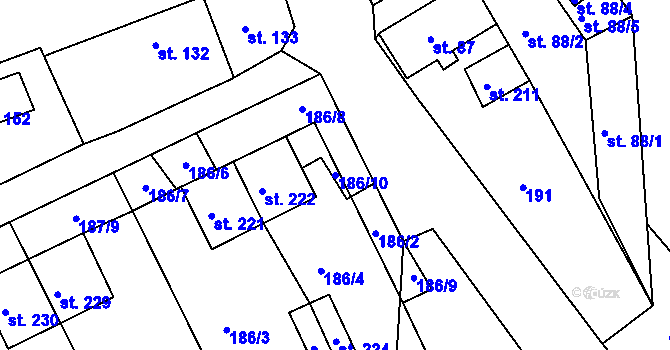 Parcela st. 186/10 v KÚ Nový Kostel, Katastrální mapa