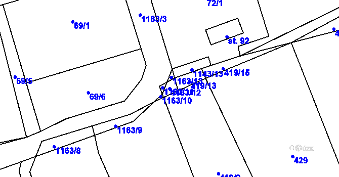 Parcela st. 1163/12 v KÚ Nový Kramolín, Katastrální mapa