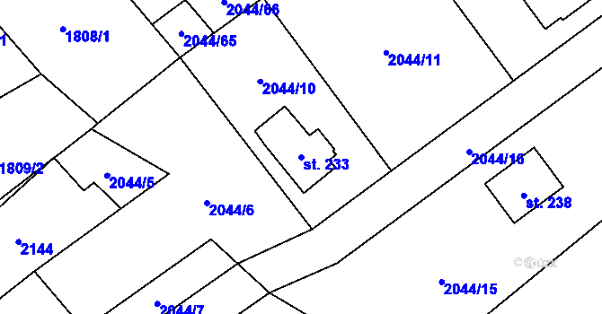 Parcela st. 233 v KÚ Pařezov, Katastrální mapa