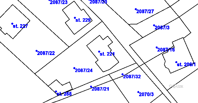 Parcela st. 221 v KÚ Pařezov, Katastrální mapa