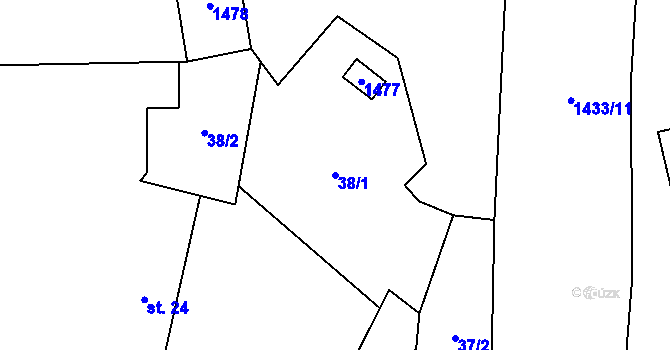 Parcela st. 38/1 v KÚ Ohnišťovice, Katastrální mapa