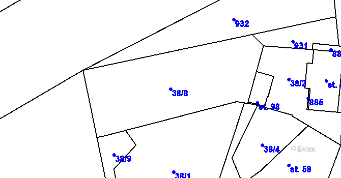 Parcela st. 38/8 v KÚ Šitboř, Katastrální mapa