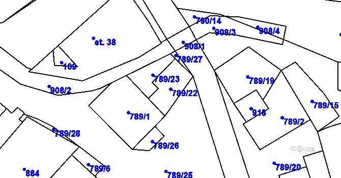 Parcela st. 789/22 v KÚ Vlkanov u Nového Kramolína, Katastrální mapa
