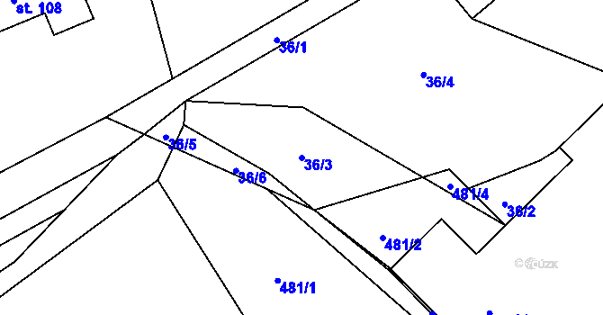Parcela st. 36/3 v KÚ Vlkanov u Nového Kramolína, Katastrální mapa