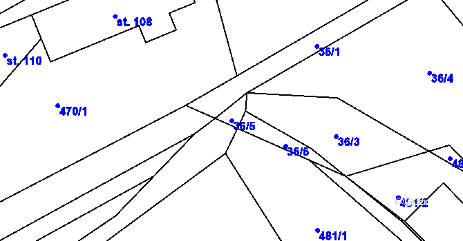 Parcela st. 36/5 v KÚ Vlkanov u Nového Kramolína, Katastrální mapa