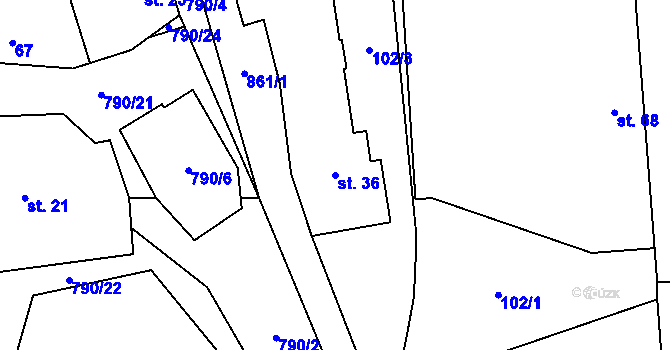 Parcela st. 36 v KÚ Vlkanov u Nového Kramolína, Katastrální mapa