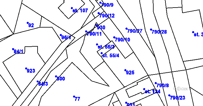Parcela st. 55/4 v KÚ Vlkanov u Nového Kramolína, Katastrální mapa