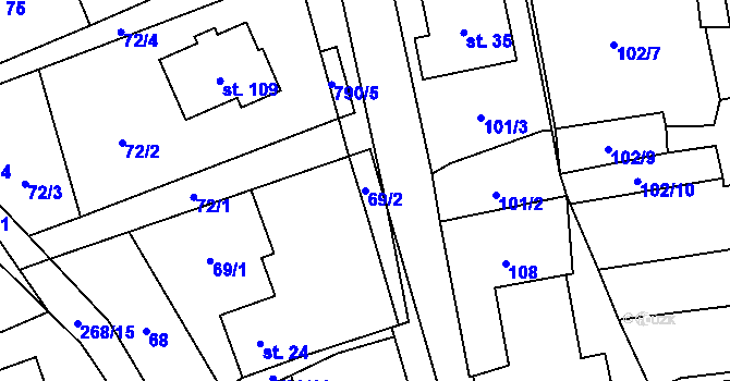 Parcela st. 69/2 v KÚ Vlkanov u Nového Kramolína, Katastrální mapa