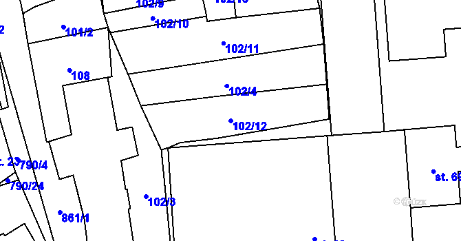 Parcela st. 102/12 v KÚ Vlkanov u Nového Kramolína, Katastrální mapa