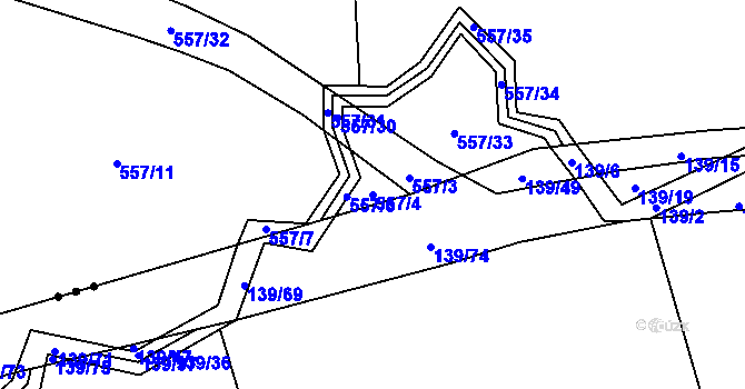 Parcela st. 557/4 v KÚ Vlkanov u Nového Kramolína, Katastrální mapa
