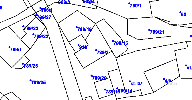 Parcela st. 789/2 v KÚ Vlkanov u Nového Kramolína, Katastrální mapa