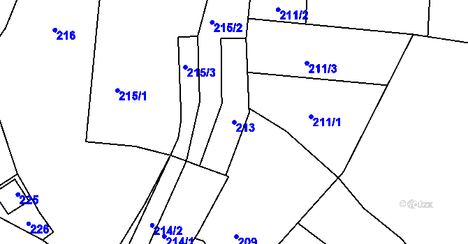 Parcela st. 213 v KÚ Nový Malín, Katastrální mapa