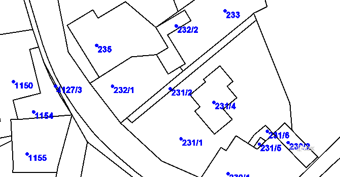 Parcela st. 231/2 v KÚ Nový Malín, Katastrální mapa