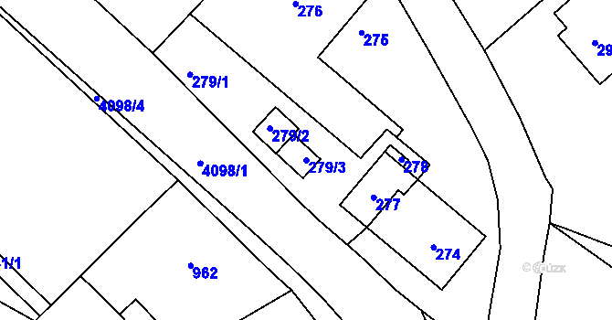 Parcela st. 279/3 v KÚ Nový Malín, Katastrální mapa