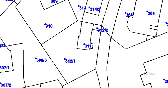 Parcela st. 311 v KÚ Nový Malín, Katastrální mapa
