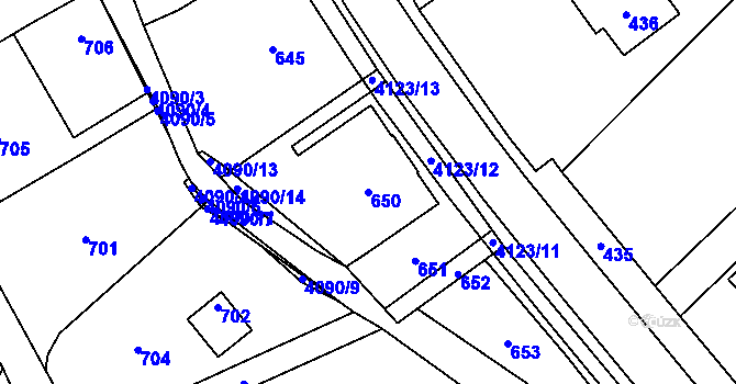 Parcela st. 650 v KÚ Nový Malín, Katastrální mapa