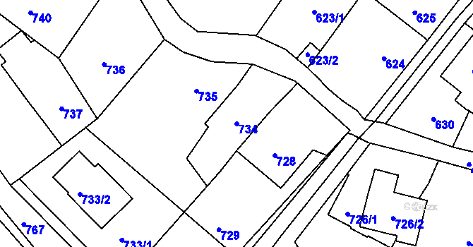 Parcela st. 734 v KÚ Nový Malín, Katastrální mapa