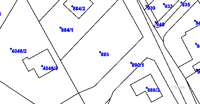 Parcela st. 885 v KÚ Nový Malín, Katastrální mapa