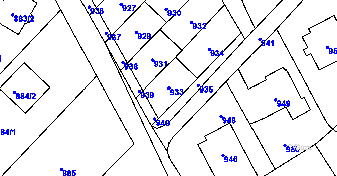 Parcela st. 933 v KÚ Nový Malín, Katastrální mapa