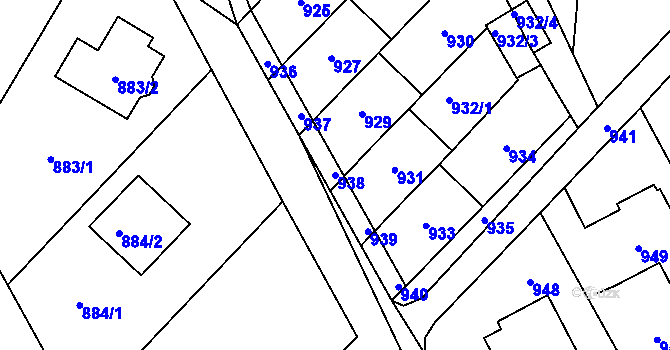 Parcela st. 938 v KÚ Nový Malín, Katastrální mapa