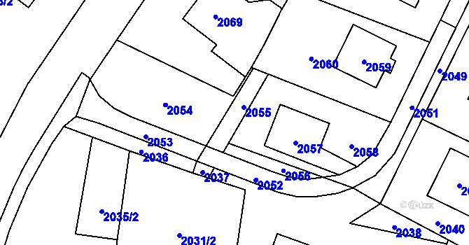 Parcela st. 2055 v KÚ Nový Malín, Katastrální mapa