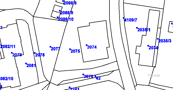Parcela st. 2074 v KÚ Nový Malín, Katastrální mapa
