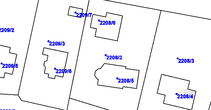 Parcela st. 2208/2 v KÚ Nový Malín, Katastrální mapa